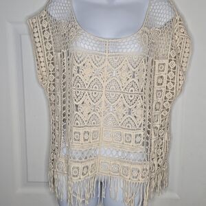 Boho Hippy Lace Top Or Coverup with Fringe